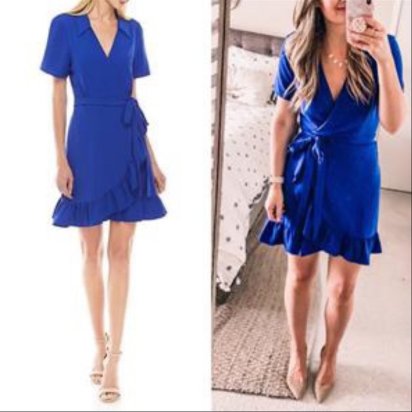 CHARLES HENRY Royal Ruffle Crepe Wrap Mini Dress - Picture 2 of 12